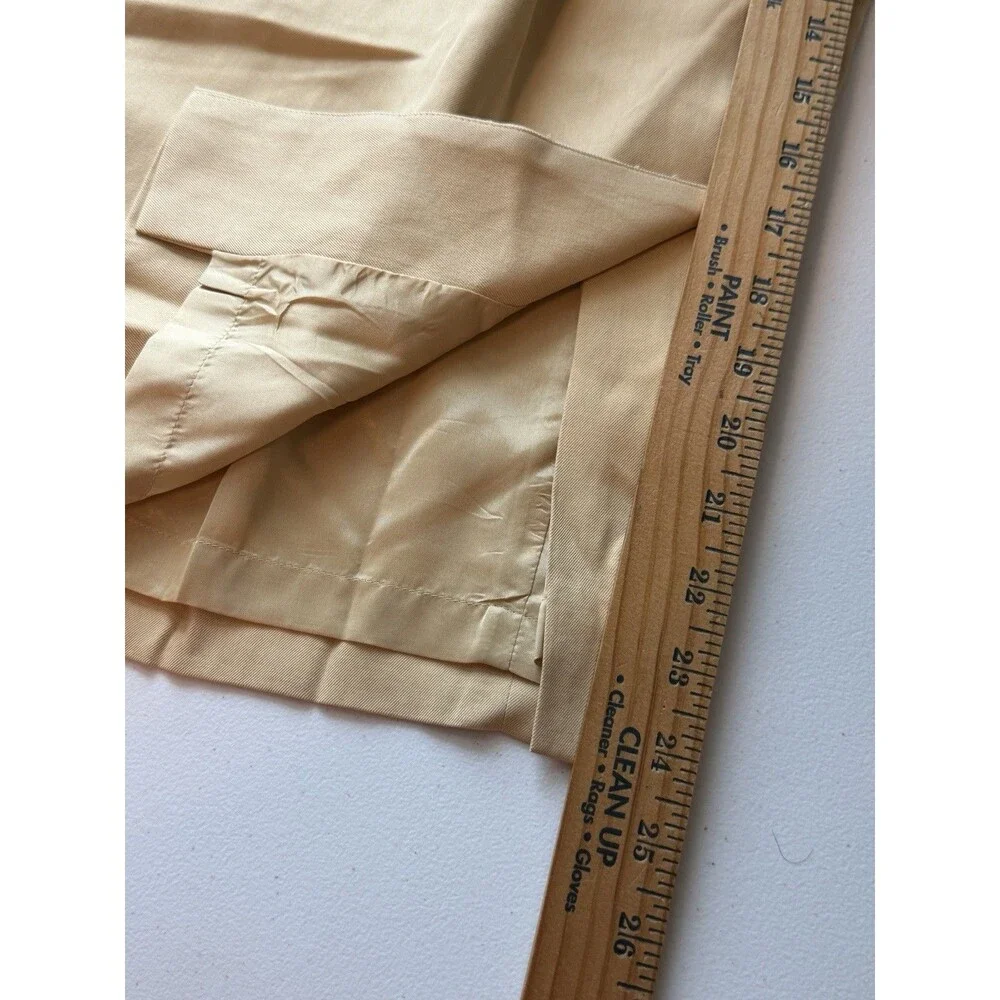 VTG Dana Buchman 100% Silk Midi Pencil Skirt Tan Yellow Mock Wrap Button Size 10